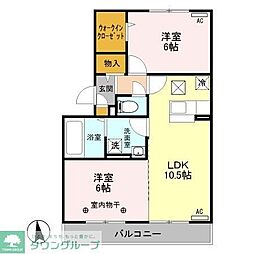 レーブ中泉 1階2LDKの間取り