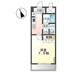 サンクリスタル 2階1Kの間取り