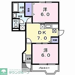 マノワールＡ 1階2DKの間取り