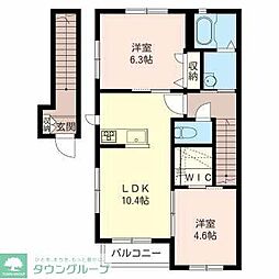 スクイムタウンB 2LDKの間取図画像