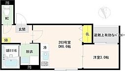 ハーモニーテラス古城 1DKの間取図画像
