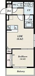 オハアスール 1LDKの間取図画像