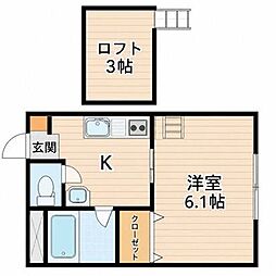 シャリオ北山 1Kの間取図画像