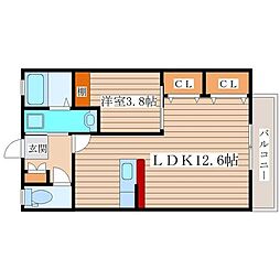 クレイドル栗生 1LDKの間取図画像