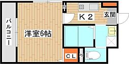 LibraCourt苦竹 1Kの間取図画像