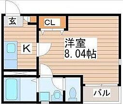 クレフラスト愛宕橋A 1Kの間取図画像