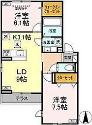 ルリアン小田原 2LDKの間取図画像