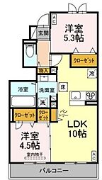 トリシア中條 A 2LDKの間取図画像