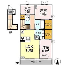 トリシア中條 B 3LDKの間取図画像