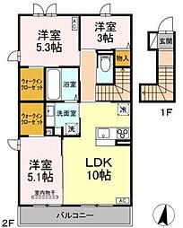 トリシア中條 B 3LDKの間取図画像