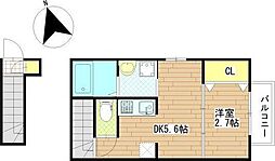 仙台市若林区八軒小路アパート 1DKの間取図画像