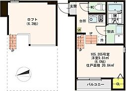 ハーモニーテラス山手町2 1Kの間取図画像