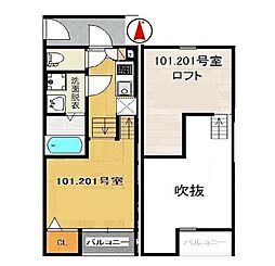 アネックス萩野町1 1Kの間取図画像