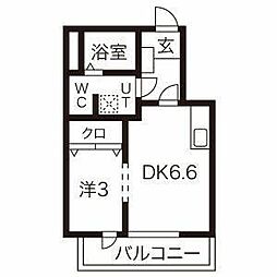 メリディアンK-2 1DKの間取図画像