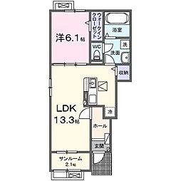 グレースヒルズGAMO C棟 1LDKの間取図画像