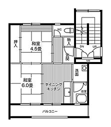 ビレッジハウス仙台鶴ケ谷五丁目8号棟 2DKの間取図画像