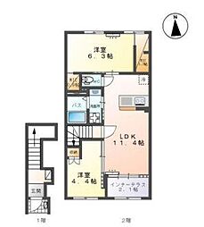 シェトワII 2LDKの間取図画像
