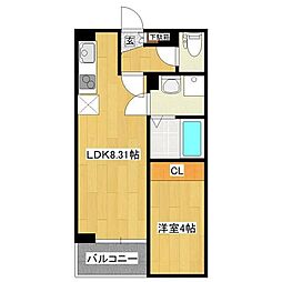 グラン大和町 1LDKの間取図画像