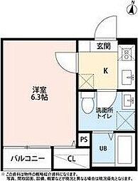 プランドール宮町 1Kの間取図画像