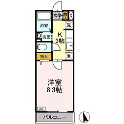 カーサ21 1Kの間取図画像