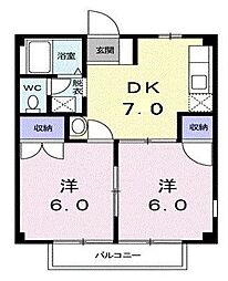 ニューシティ大原 2DKの間取図画像