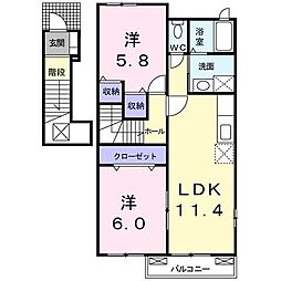フォレスト舘B 2LDKの間取図画像