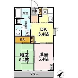 ラビィーヌ八乙女B棟 2DKの間取図画像