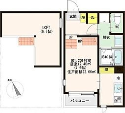 ハーモニーテラス中田7 ワンルームの間取図画像