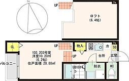 ハーモニーテラス南小泉3 1Kの間取図画像