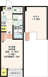 ルミエール紫苑 1Kの間取図画像