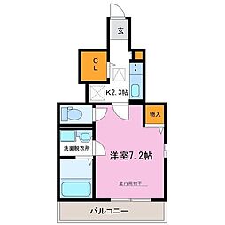 サンパーク2 1Kの間取図画像