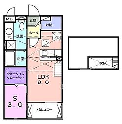 メゾンドゥソレイユ ワンルームの間取図画像