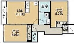 クレセール小田原 2LDKの間取図画像