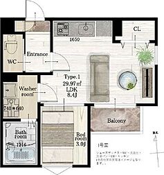 REGALEST六丁の目 1LDKの間取図画像