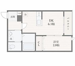 プログレス河原町 1DKの間取図画像