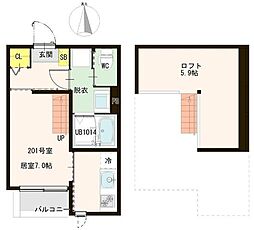 仙台市若林区一本杉町アパート 1Kの間取図画像