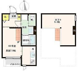 仙台市若林区一本杉町アパート 1Kの間取図画像
