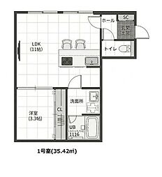 Verdure ヴェルデュール 1LDKの間取図画像