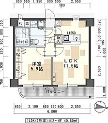 エクセレントパーク北山 1LDKの間取図画像
