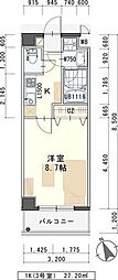 リヴィエール若林 1Kの間取図画像