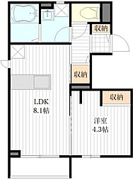 仙台市若林区中倉1丁目アパート 1LDKの間取図画像