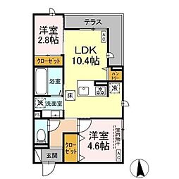 仙台市青葉区福沢町アパート 2LDKの間取図画像
