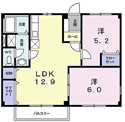 ヴューハイツ西多賀A棟 2LDKの間取図画像
