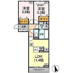 ユーコーコーポ2 2LDKの間取図画像