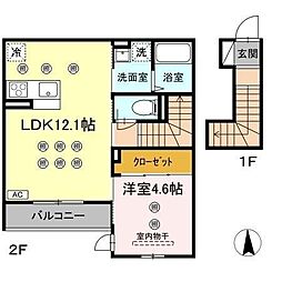 仙台市若林区中倉1丁目アパート 1LDKの間取図画像