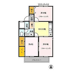 クレール若林 3DKの間取図画像