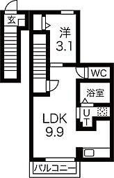 L'essor富沢(レソール) 1LDKの間取図画像