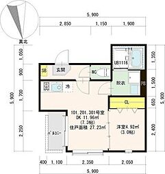 ヴァルコメン太子堂 1DKの間取図画像