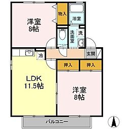 メゾンパーク新田東B 2LDKの間取図画像