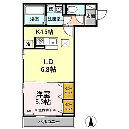 D-room中倉 1LDKの間取図画像